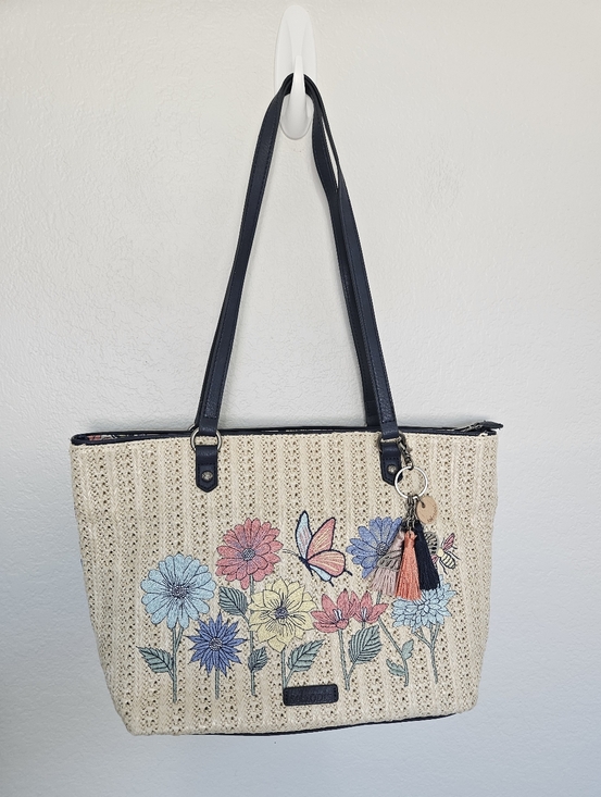 Sakroots Handbags - Sakroots | Meadow Straw Floral Butterfly Medium Tote Bag Navy Blue Multi Womens
